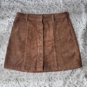 Forever 21 Brown Corduroy Button Front A-Line Mini Skirt Medium